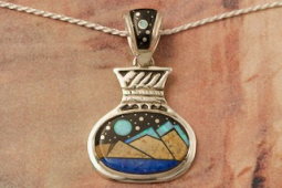 New Design! Calvin Begay Night Sky Design Sterling Silver Navajo Pendant